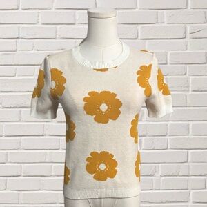 Daisy Print Sweater Short Sleeve Retro Cottagecore Indie Nostalgic S